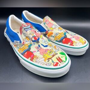 Vans- Spongbob- Colorful Cartoon Slip-On Sneakers, Womens Size:8